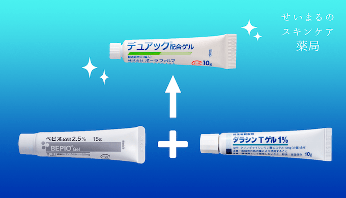 デュアック配合ゲル はダラシンTゲルとベピオゲルを合わせたお薬です